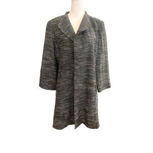 Eileen Fisher Long Organic Linen Blend Open Front Blazer Size M Black White Nice